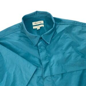 Madewell Easy Fit Shirt Mens Large loose Snap Up Short Sleeve Teal Green Casual
